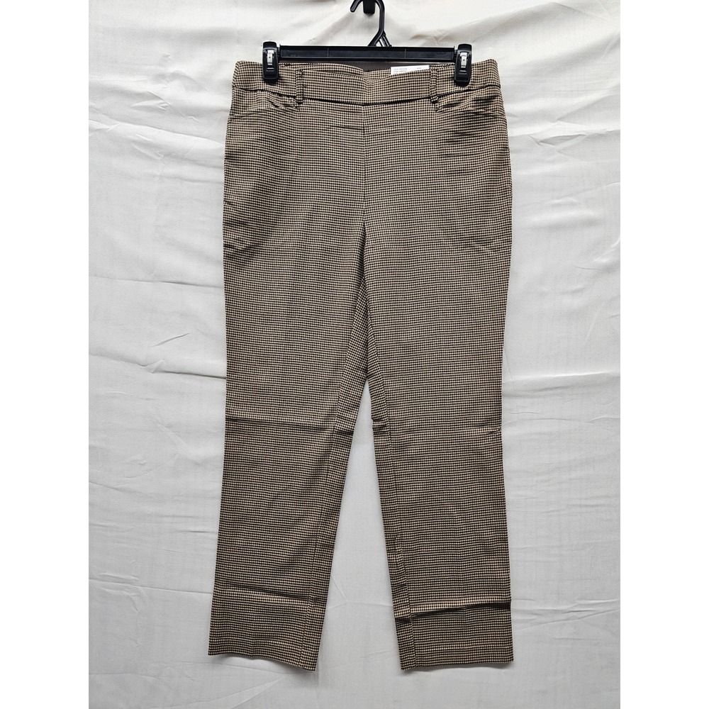 Rafaella Womens Houndstooth Stretch Pants Khaki Viscose Blend Casual Size 14